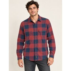 Hollister Flannel Button Down Shirt Mens Size Large Red Navy Blue Buffalo Plaid